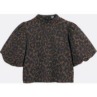 Leopard Print Jacquard Blouse with High Neck