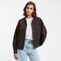 Short Oversized Bomber Jacket in Leopard Print Jacquard