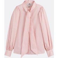 Striped Pussy Bow Blouse with Long Sleeves