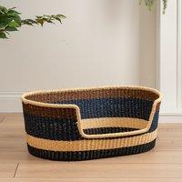 Navy and Brown Stripe Woven Pet Bed with Cushion Small
