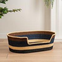 Navy and Brown Stripe Woven Pet Bed with Cushion Medium