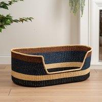 Navy and Brown Stripe Woven Pet Bed with Cushion Large