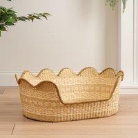 Natural and Cream Scallop Edge Woven Pet Bed with Cushion Small