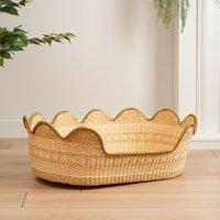Natural and Cream Scallop Edge Woven Pet Bed with Cushion Medium
