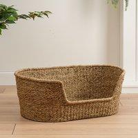 Plain Natural Seagrass Woven Pet Bed with Cushion Small