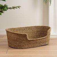 Plain Natural Seagrass Woven Pet Bed with Cushion Medium