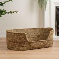 Plain Natural Seagrass Woven Pet Bed with Cushion Large