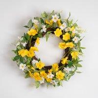 40cm Daffodil Wreath in Yellow/White