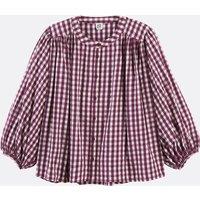 Checked Mandarin Collar Shirt with 3/4 Length Sleeves