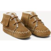 Kids Warm Leather Slippers with Fringed Trim