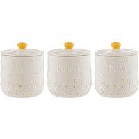 Set of 3 Daisy Tea, Coffee, Sugar Storage Canisters