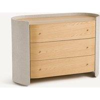 Firmo Chest of Drawers with 3 Drawers in Oak Veneer and Fabric