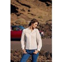 Beattie Embroidered Detail Blouse in Cotton with Crew Neck
