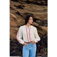 Brielle Embroidered Detail Blouse in Cotton and Loose Fit