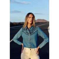 Clmence Blouse in Embroidered Stone Denim