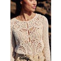 Maylin Openwork Knit Cardigan with Crew Neck