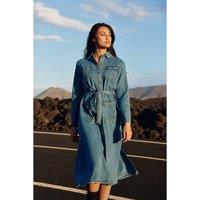 Renly Midi Shirt Dress in Stone Denim