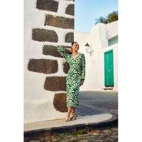 Royce Printed Midi Dress with V-Neck and Cut-Out Details