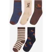 Socks in Pack of 5 Pairs with Stripes and Foxes