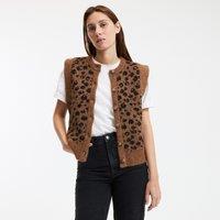 Short Sleeveless Cardigan in Leopard Print
