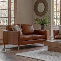 Groton Mid-Century 2 Seater Vintage Leather Sofa with Solid Wood Legs