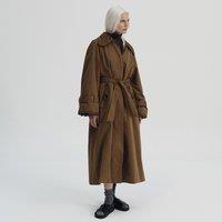 Long Trench Coat with Belt and Button Fastening