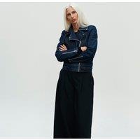 Short Denim Jacket with Biker Style