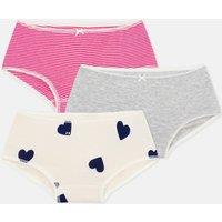 Pack of 3 Cotton Shorts in Hearts and Stripes Print