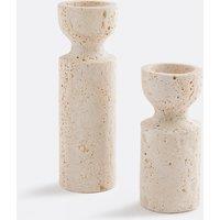 Set of 2 Rumia Travertine Candlesticks