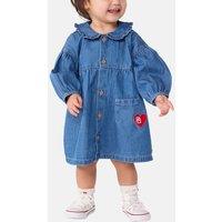 Lightweight Denim Dress with Long Ruffled Sleeves