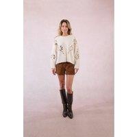 Knitted Jumper with Sequined Flowers