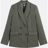 Checked Wool Blend Long Blazer