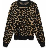 Crew Neck Jumper with Leopard Print and Long Sleeves