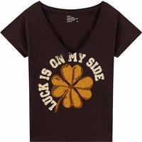 Tonton V-Neck T-Shirt with Short Sleeves and Slogan