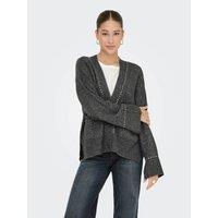 V-Neck Buttoned Cardigan with Rhinestone Detail