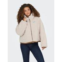 Sherpa Short Hooded Coat with Zip Fastening