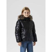 Padded Jacket with Faux Fur Hood Trim