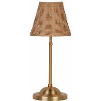 Rechargeable Gold Table Lamp with Rattan Shade