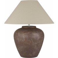 Large Brown Ceramic Table Lamp with Tapered Shade