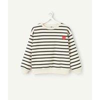 Striped Sweatshirt with Embroidered Heart On Chest