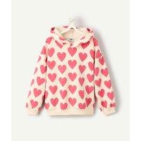 Fleece Hoodie with Hearts Print