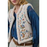 Renee Sleeveless Jacket with Floral Print Embroidery