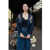 Lunami V-Neck Cardigan with Embroidered Flowers