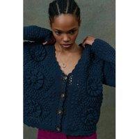 Mallyr V-Neck Cardigan with Crochet Flowers