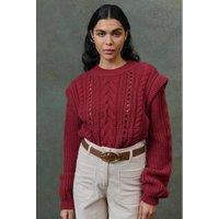 Anika Cable Knit Crew Neck Jumper with Epaulettes