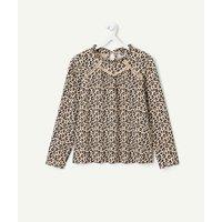 Leopard Print Jersey Blouse with Long Sleeves