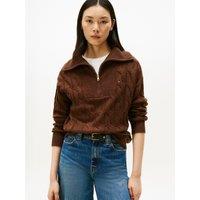 Wool Jumper with Zip-Up Collar in Cable Knit