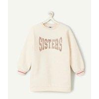 Brushed Fleece Dress with Sequined Slogan