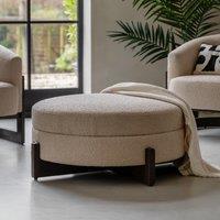 Cerron Round Boucle Storage Footstool with Dark Wood Legs