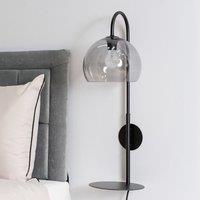Smoked Glass Globe Shade Wall Light with Matte Black Shelf